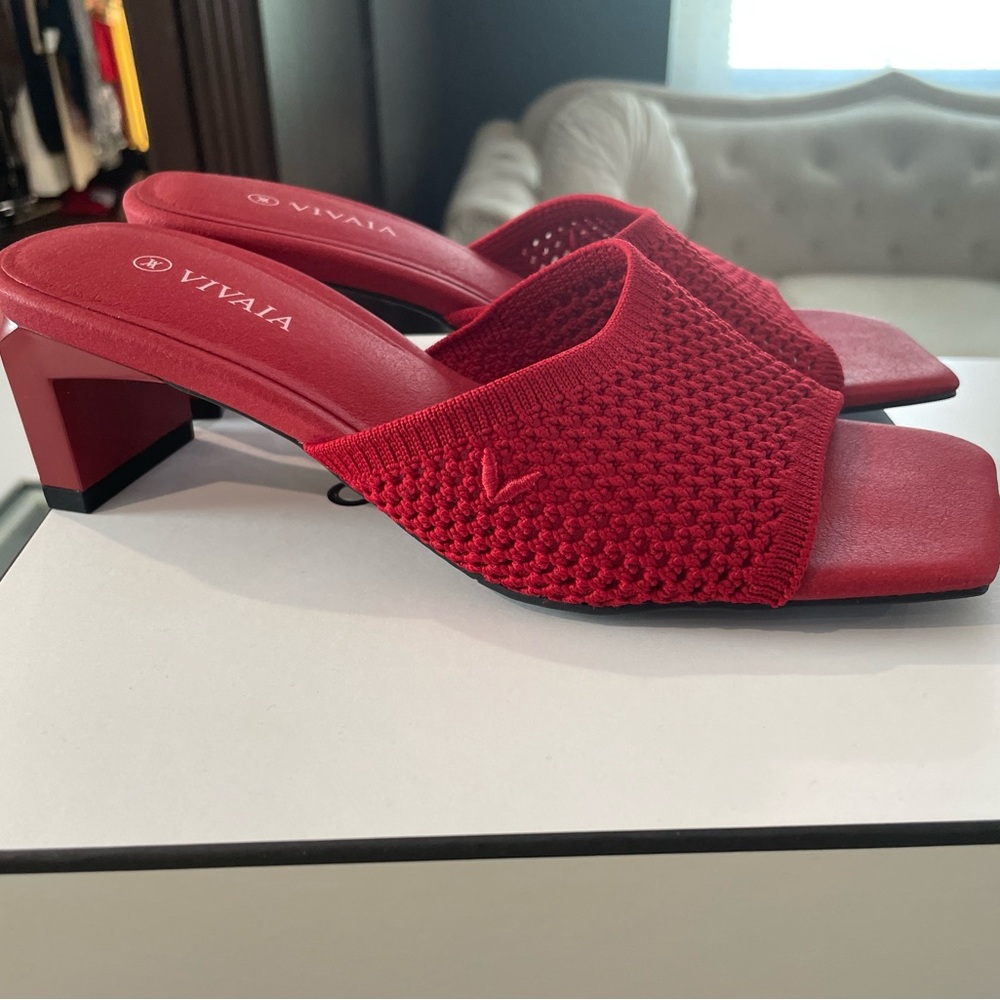Red Perforated Mule Clogs with Chunky Heel